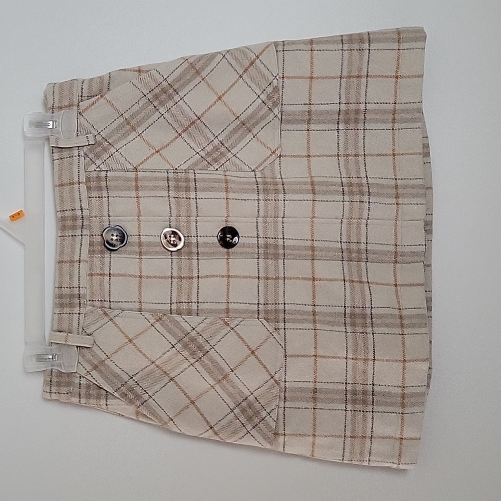 J.O.A. Wool Blend Plaid Mini Skirt Neutral Sz M